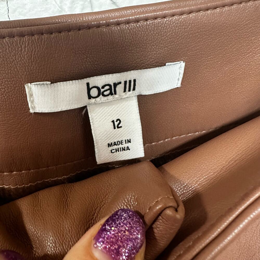 Bar III Camel Brown Colored Faux Leather Jogger Pants Size 12 Preppy Neutral - Picture 5 of 9